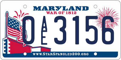 MD license plate 0AE3156