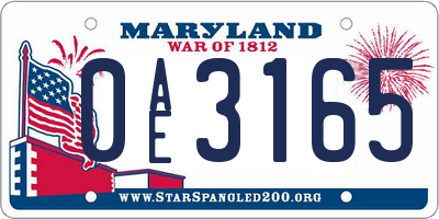 MD license plate 0AE3165