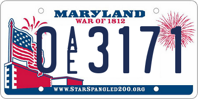 MD license plate 0AE3171