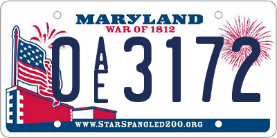 MD license plate 0AE3172