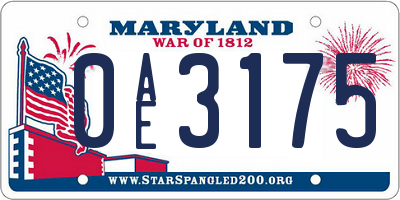 MD license plate 0AE3175