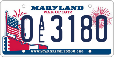 MD license plate 0AE3180