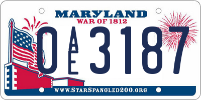 MD license plate 0AE3187