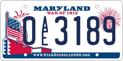 MD license plate 0AE3189