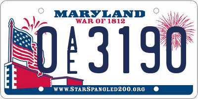 MD license plate 0AE3190