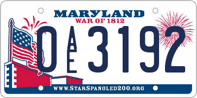MD license plate 0AE3192