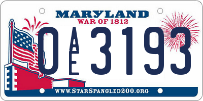 MD license plate 0AE3193