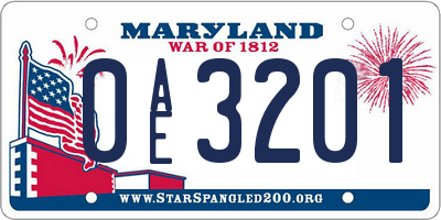 MD license plate 0AE3201