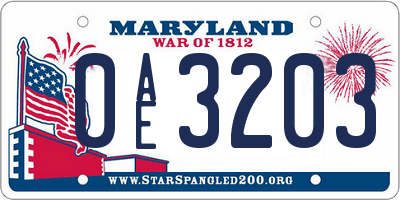 MD license plate 0AE3203
