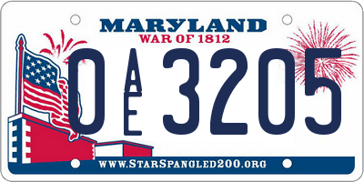 MD license plate 0AE3205