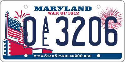MD license plate 0AE3206