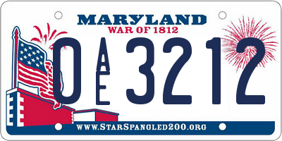 MD license plate 0AE3212