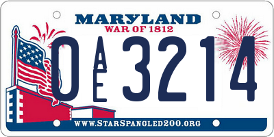 MD license plate 0AE3214