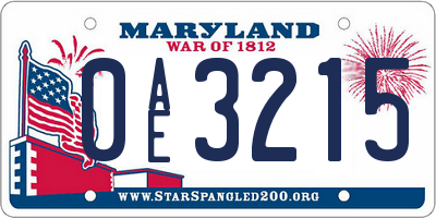 MD license plate 0AE3215