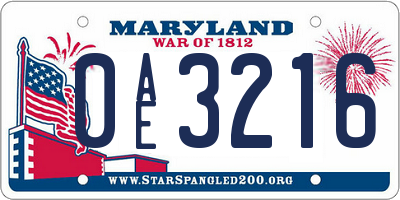 MD license plate 0AE3216