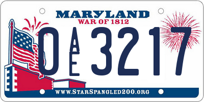 MD license plate 0AE3217