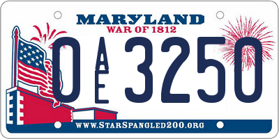 MD license plate 0AE3250