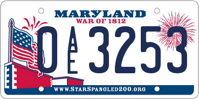 MD license plate 0AE3253