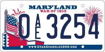 MD license plate 0AE3254