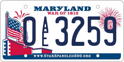 MD license plate 0AE3259