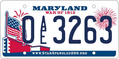 MD license plate 0AE3263