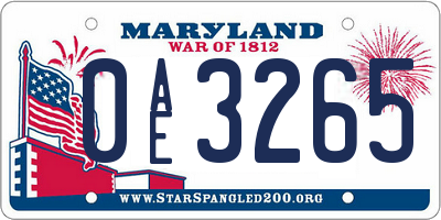 MD license plate 0AE3265