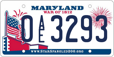 MD license plate 0AE3293