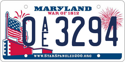 MD license plate 0AE3294