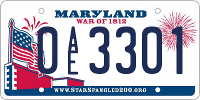 MD license plate 0AE3301