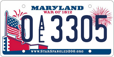 MD license plate 0AE3305