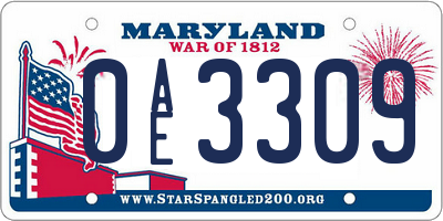 MD license plate 0AE3309