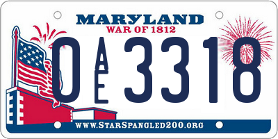 MD license plate 0AE3318