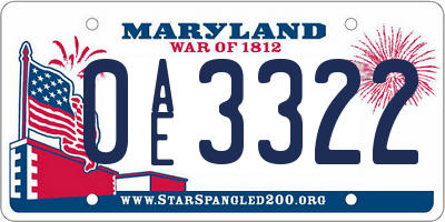 MD license plate 0AE3322