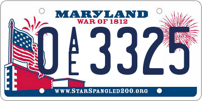 MD license plate 0AE3325