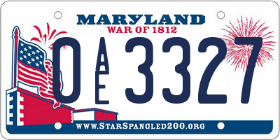 MD license plate 0AE3327