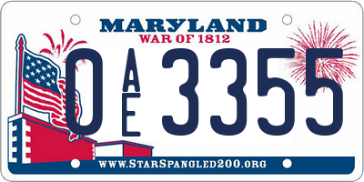 MD license plate 0AE3355