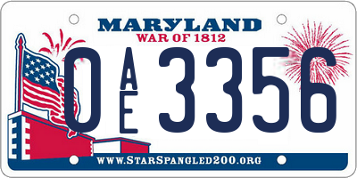 MD license plate 0AE3356