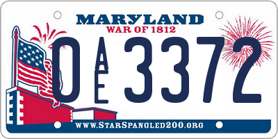 MD license plate 0AE3372