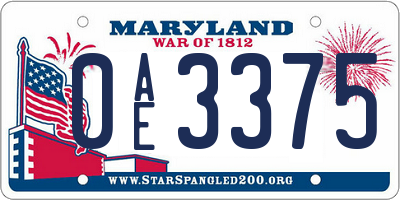 MD license plate 0AE3375