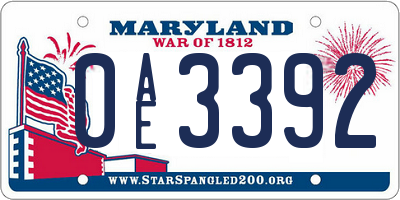 MD license plate 0AE3392