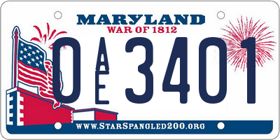MD license plate 0AE3401
