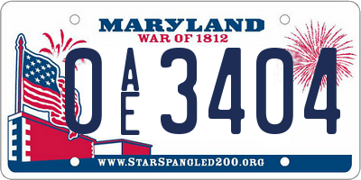 MD license plate 0AE3404