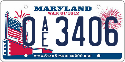 MD license plate 0AE3406