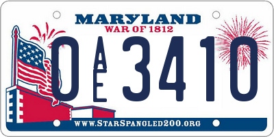 MD license plate 0AE3410