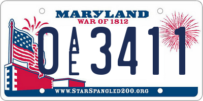 MD license plate 0AE3411