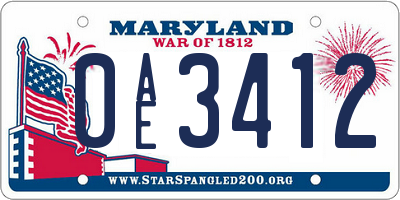 MD license plate 0AE3412