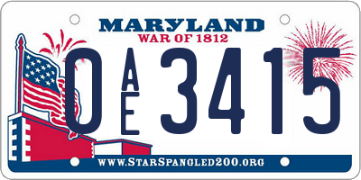 MD license plate 0AE3415