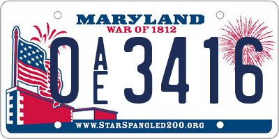 MD license plate 0AE3416
