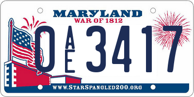 MD license plate 0AE3417