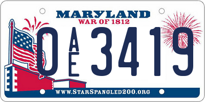 MD license plate 0AE3419